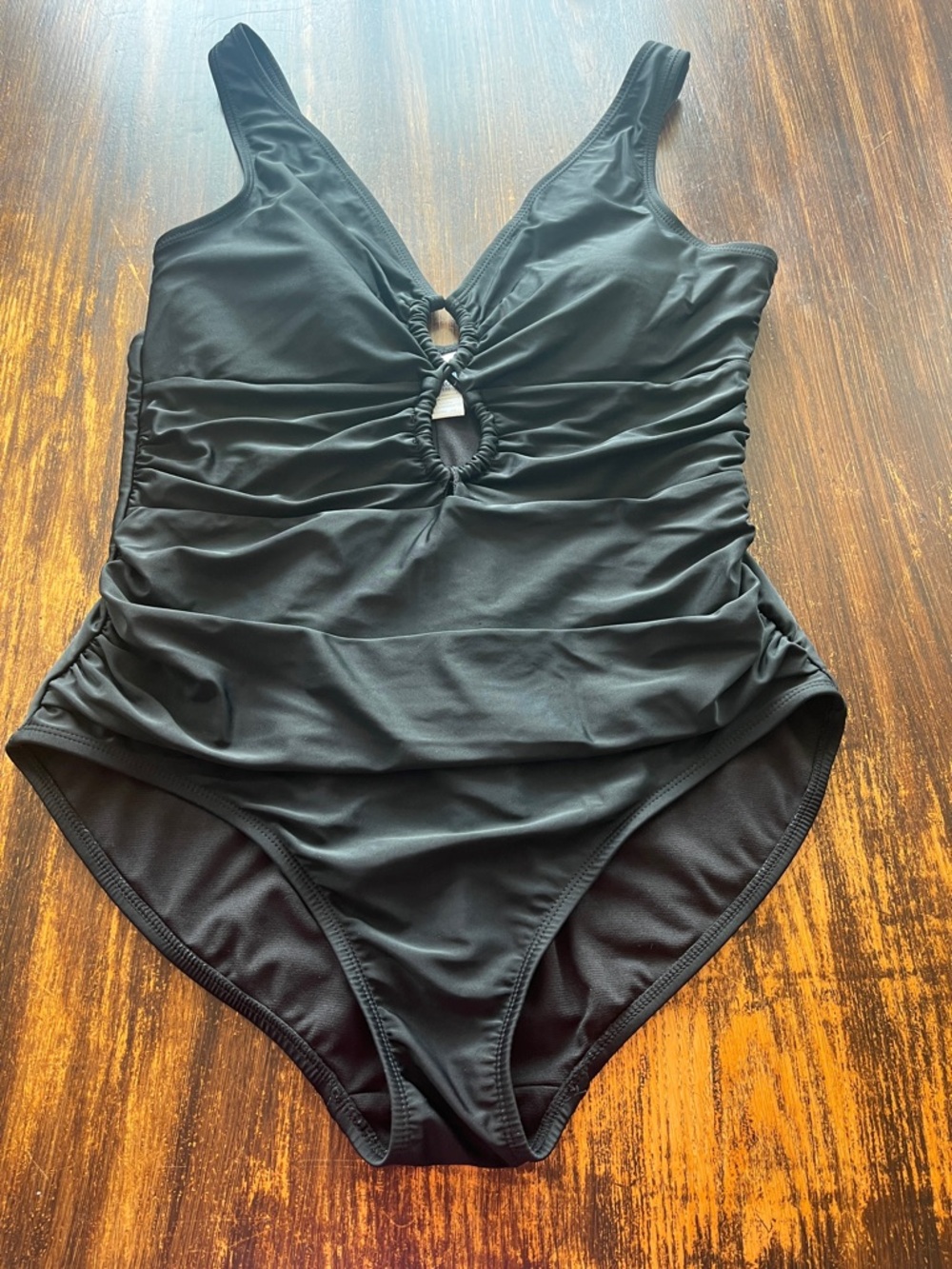 Time and Tru Black One-Piece Swimwear with Subtle Front Gather